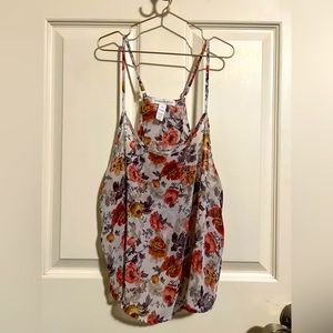 Cute, sheer floral, spaghetti, strap tank top with open back